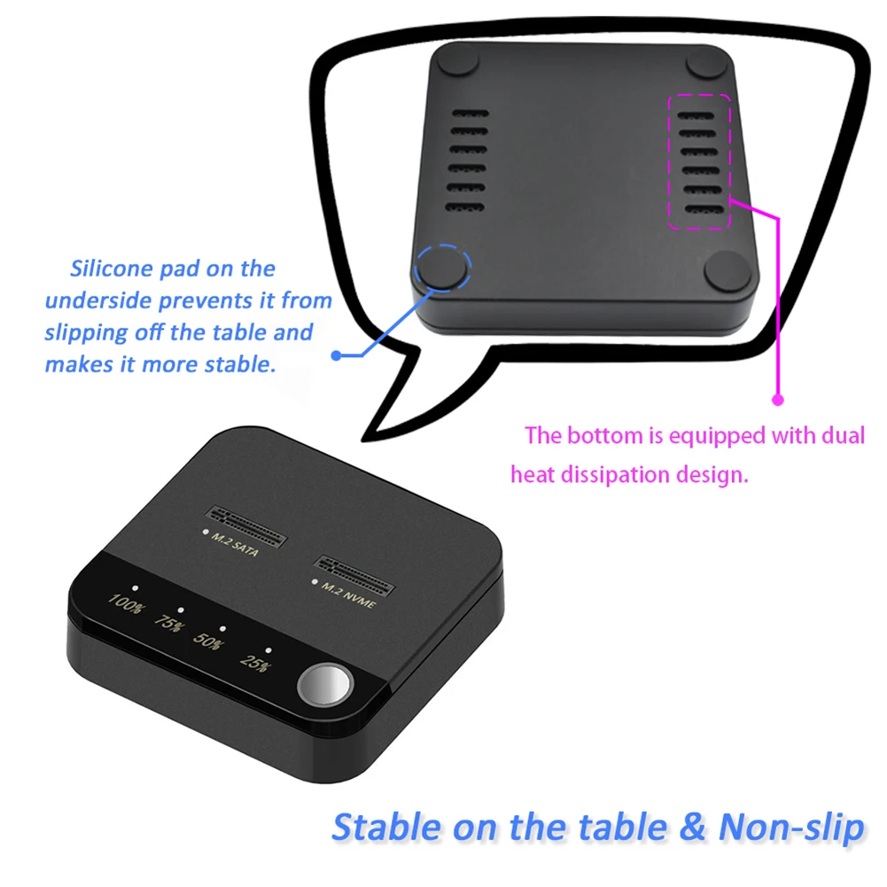 M.2 SATA/NVMe محطة إرساء القرص الصلب ثنائية الخليج استنساخ Duplicaotr غير متصل استنساخ M.2 SSD الناسخ نقل البيانات M.2 شبيه