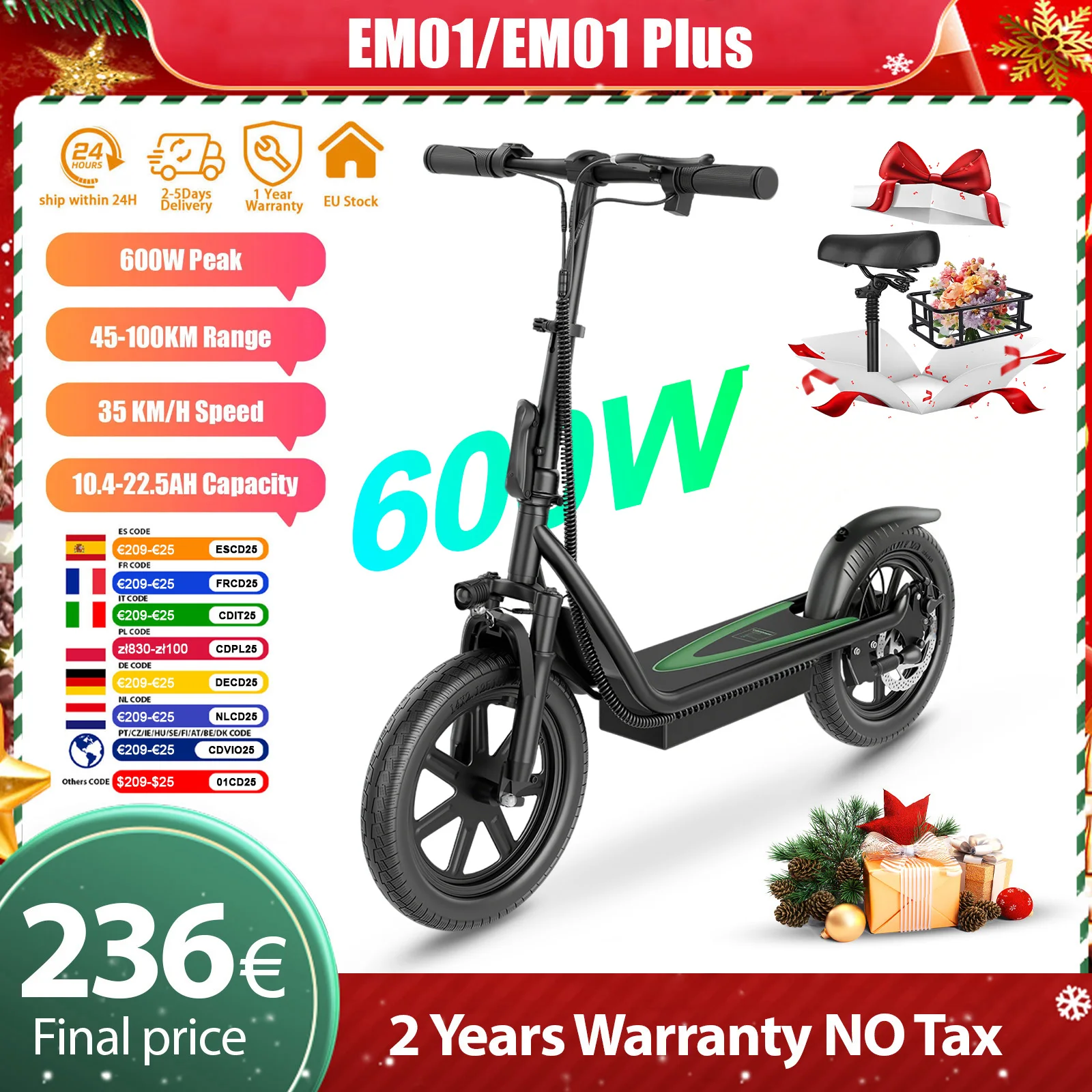 NUOVO Aggiornamento AOVOPRO 35KM/H Scooter Elettrico EM01/EM01 PLUS 500W 45-100KM Gamma Max Pieghevole Monopattino Elettrico con Pneumatico da 14