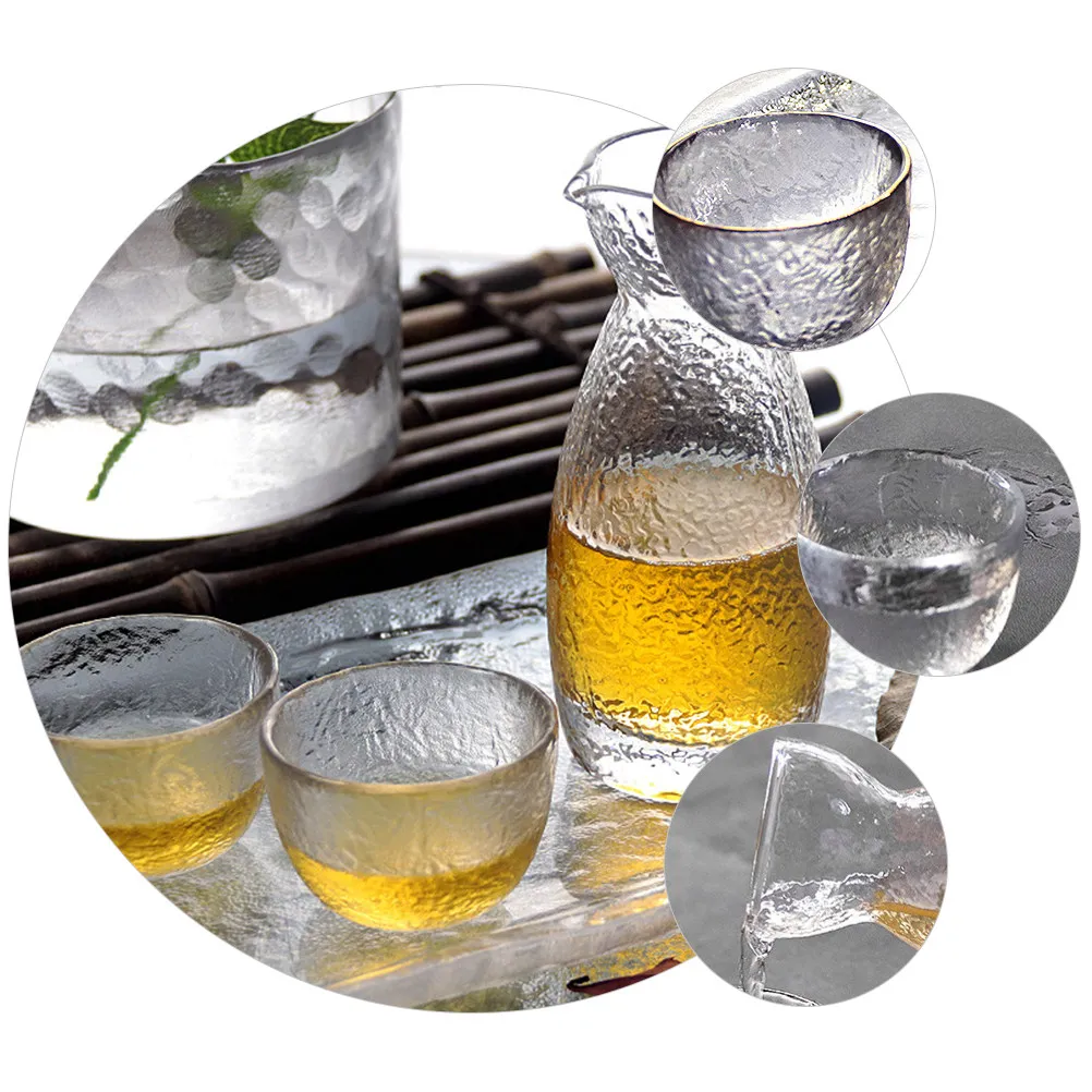 1Set Hammer Texture Sake Cups Set Japanese Style Creative Sake Pot Kit Suitable for Entertaining Family Guests Wine Glass