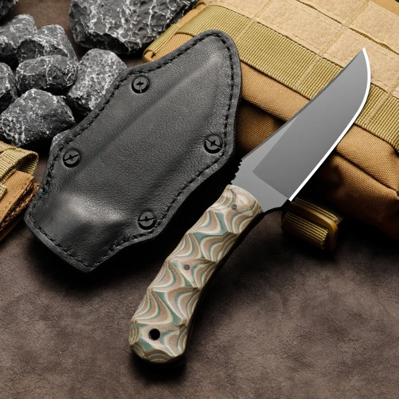 WK Outdoor Camping Straight Knife, Jungle Convenient Hunting Knife+K-Sheath Near Emergency Tool Fruit Knife