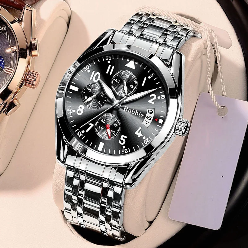 Мужские часы, модный тренд, ночник, водонепроницаемый календарь, деловой браслет для отдыха, браслет из сплава, кварцевые часы для мужчин