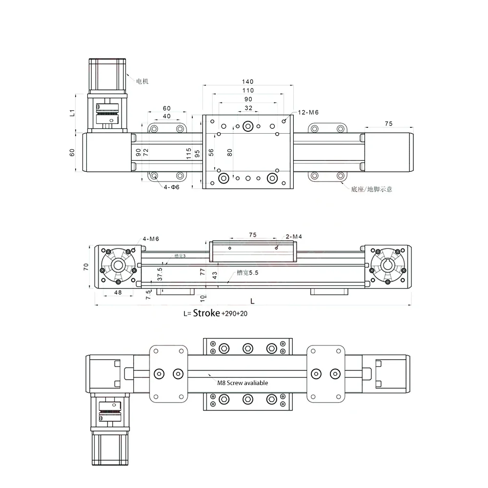 LHA60125 Precision Synchronous Motion Belt Slide Module XYZ Axis Gantry Linear Shaft Actuator Guide Rail Lifting Reciprocating