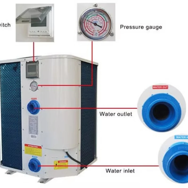 Energy-efficient pool heat pump water heater system with remote, high power greater than or equal to 8000W solar/electric power