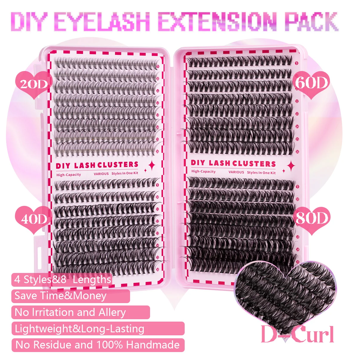 DIY Lash Extension Kit Lash Clusters Large Capacity Thick Eyelash Clusters With Lash Bond Seal Brush Tweezers Makeup