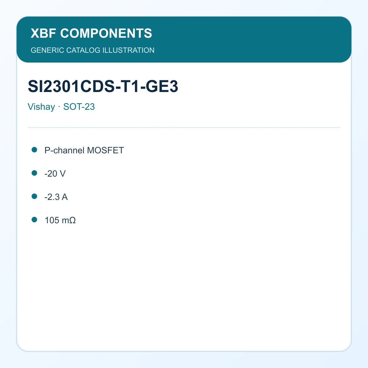 Vishay SI2301CDS-T1-GE3 Power Semiconductor P-channel MOSFET, -20 V, -2.3 A, 105 mΩ SOT-23