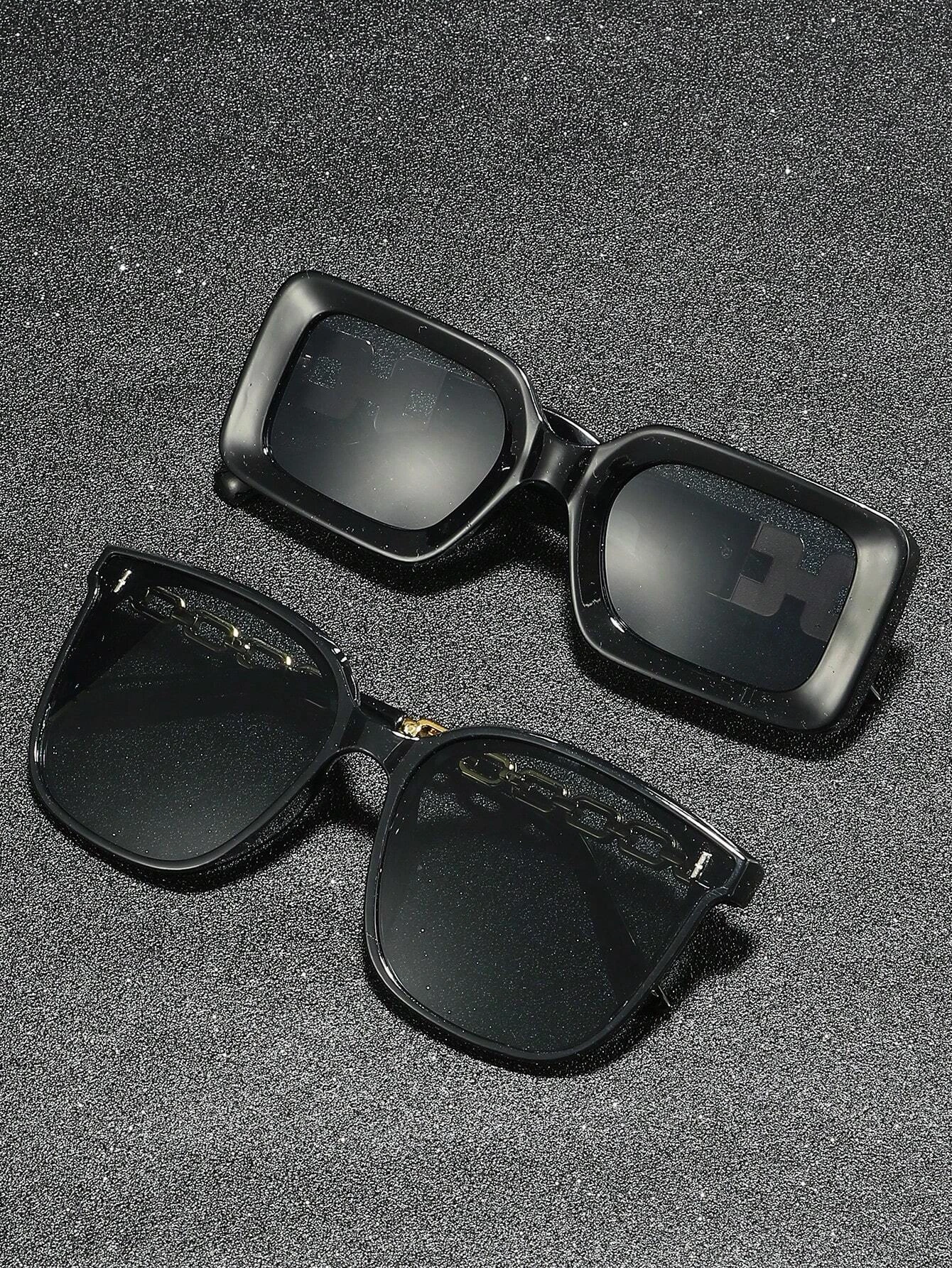 2PCS Fashion Eyeglasses Set with Decorative Arms Unisex Daily Wear Street Photography Driving High Quality Glasses