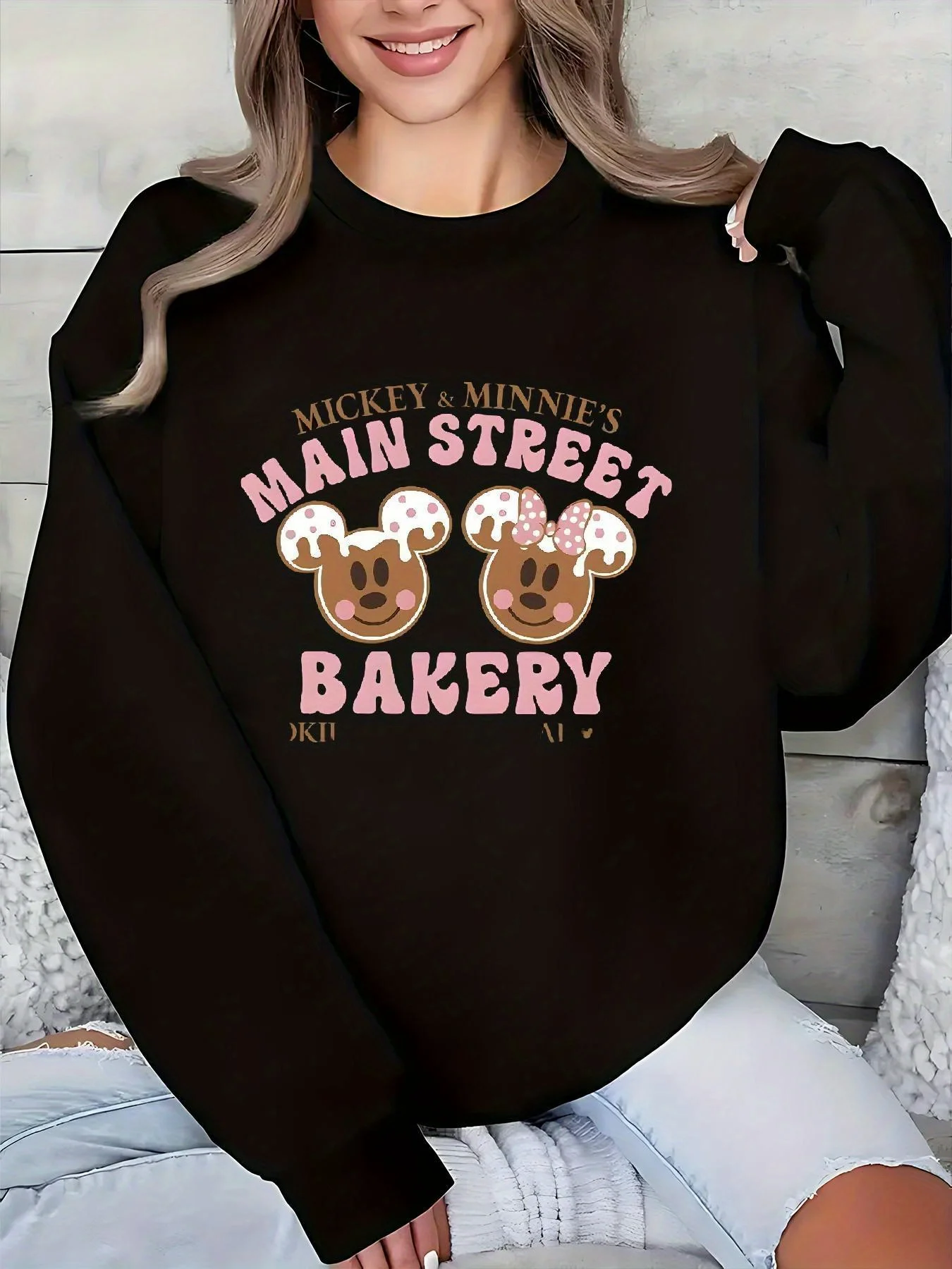 

Женский пуловер с Микки Маусом Диснея, модный уличный свитер большого размера, унисекс, свитер с круглым вырезом, осень-зима, флисовый повседневный свитер