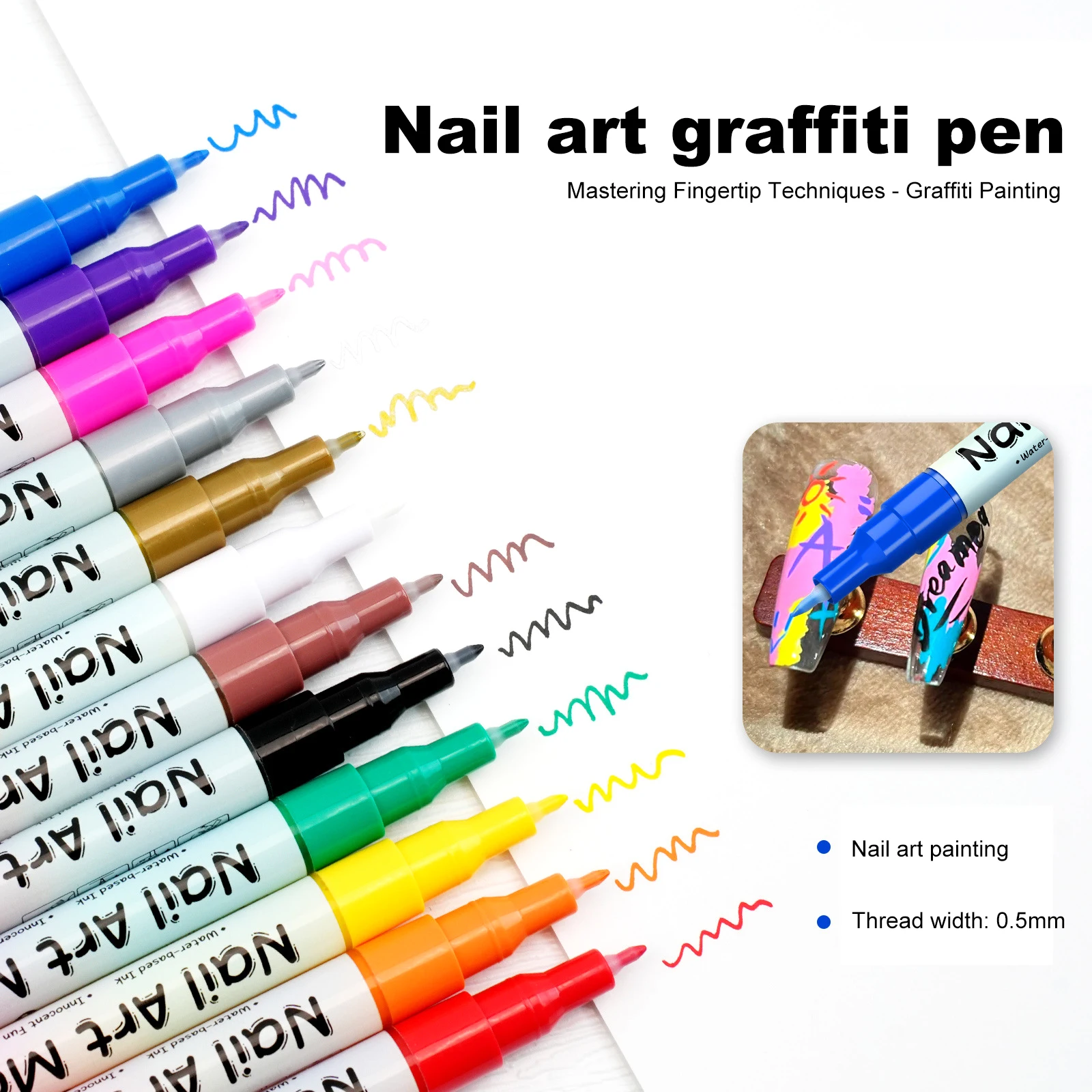 12/24 لون مسمار الفن أقلام 0.5 مللي متر مسمار البولندية أقلام رسم اللوحة نقطة بطانة الاكريليك رسمت مجموعة أقلام مقاوم للماء التجفيف السريع