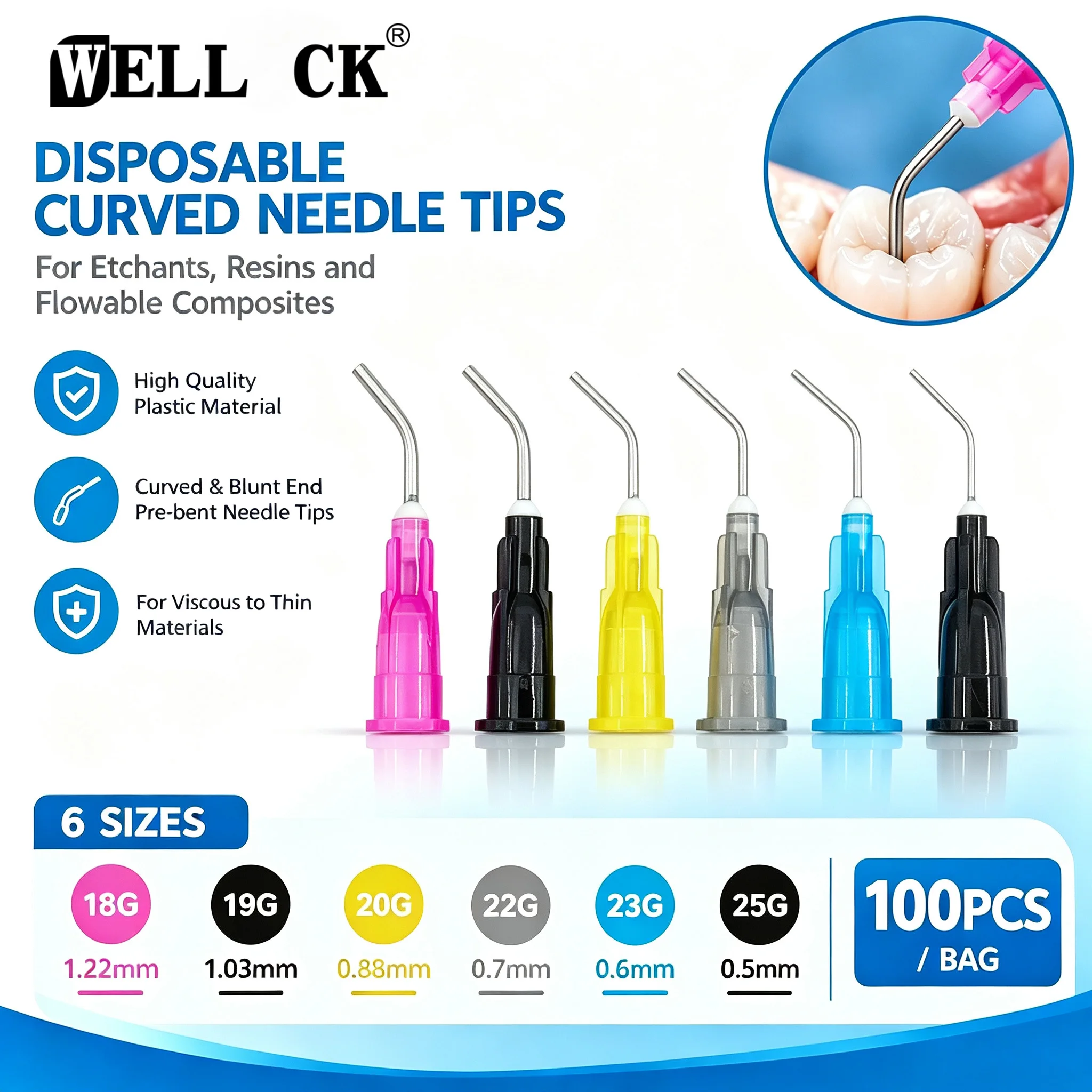 100Pcs Dental Pre Bent Needle Tips Disposable Acid Etch Flow Tip Prebent Needle For Irrigation Dispensing Flowing Syringe