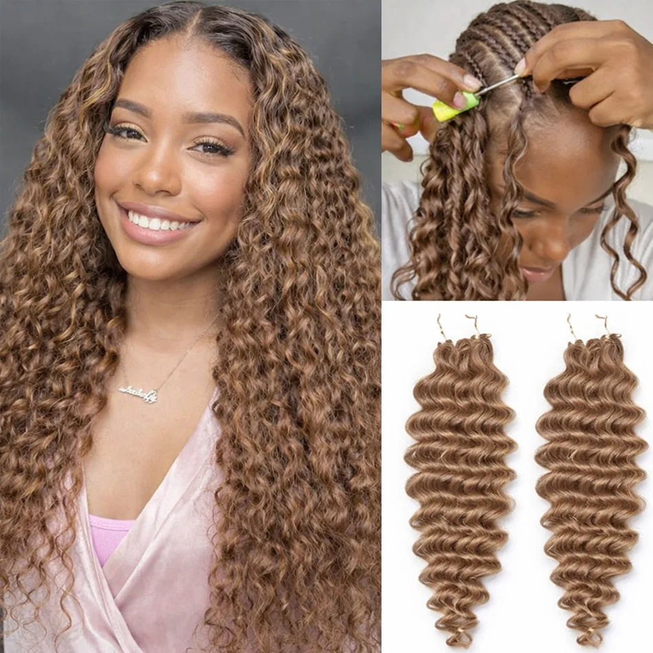 

12A Медовый Блондин Глубокая Волна Перо Вязание крючком Объемные Пучки Человеческих Волос Многоразовые Выделенные Водные Вьющиеся Вязаные Крючком Наращивание Волос Коса