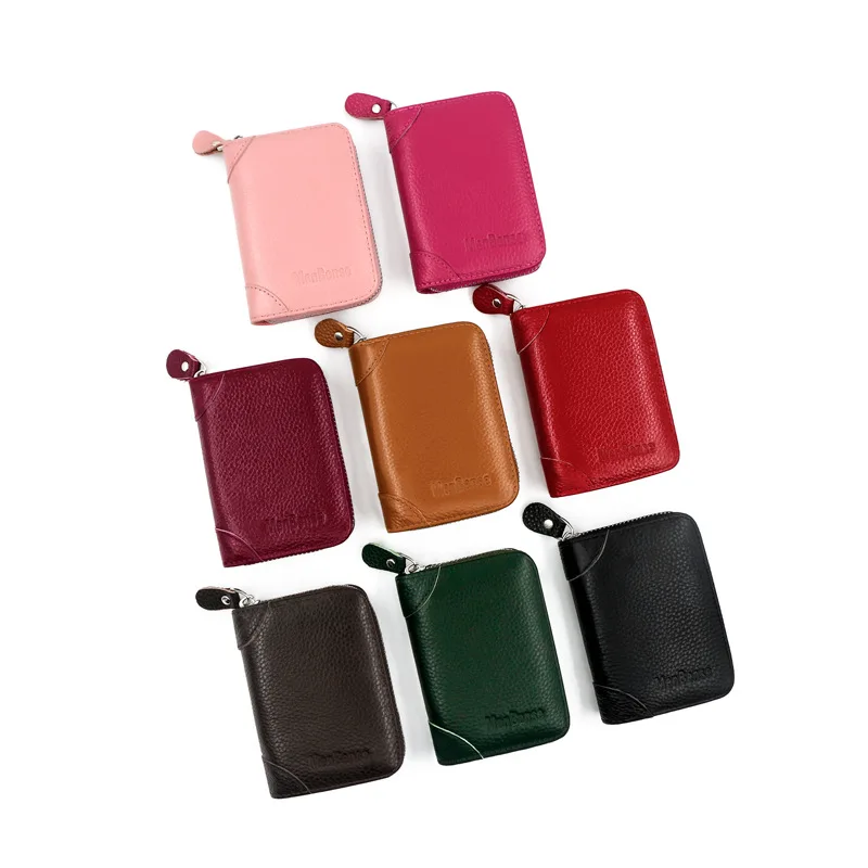 Genuine leather vertical simple multi-color organ card bag women men use the card sleeve anti-magnetic rfid simple zipper wallet