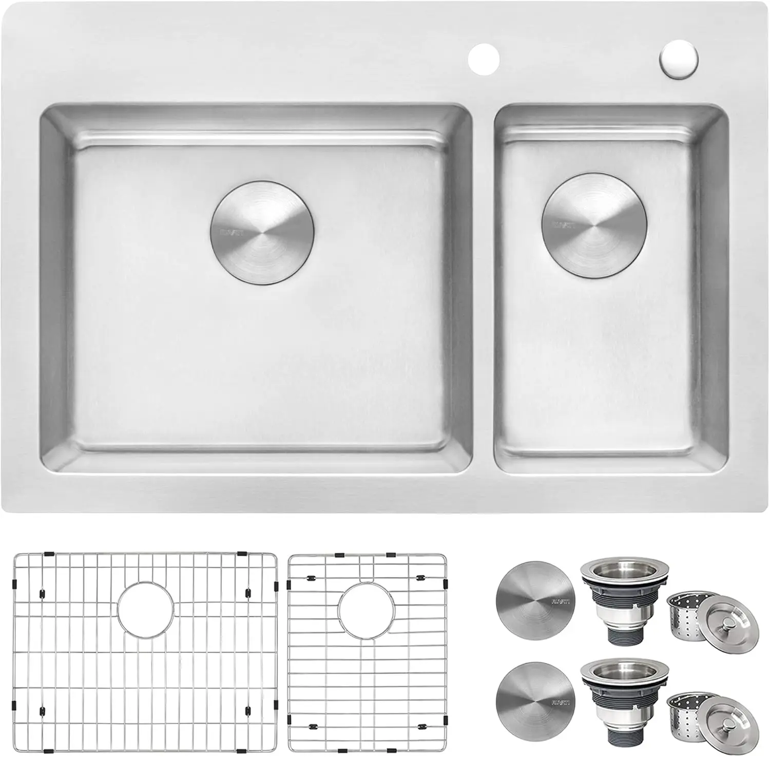 

33 X 22 Inch Drop-In Topmount Kitchen Sink 16 Gauge Stainless Steel 70/30 Double Bowl - Rvm5173