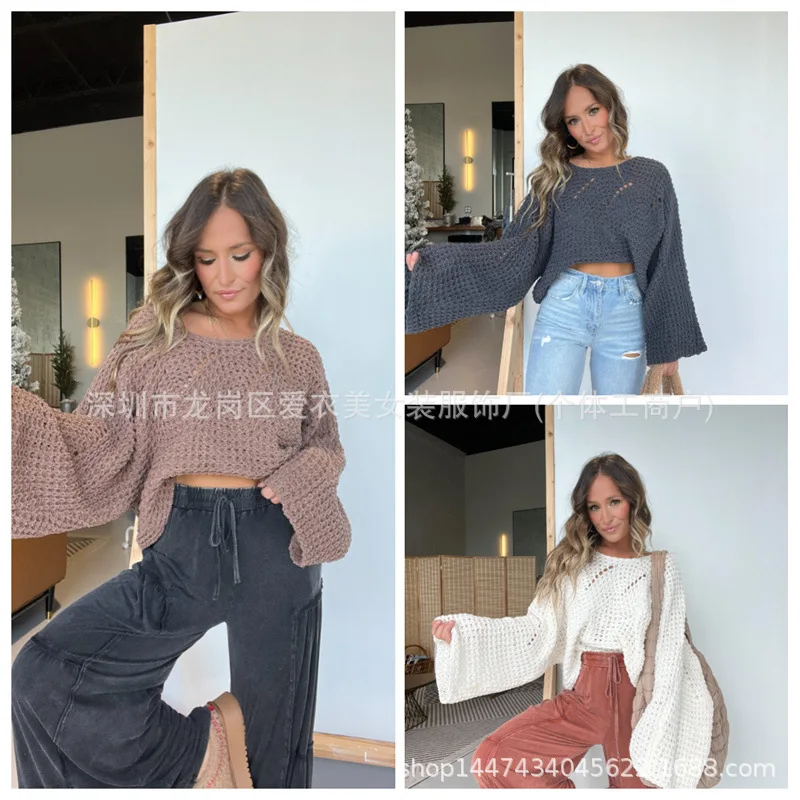 2025 Autumn Winter New Round Neck Pullover Bat Sleeve Women Top Three Colors Optional Versatile Slimming Trendy Fashion Style