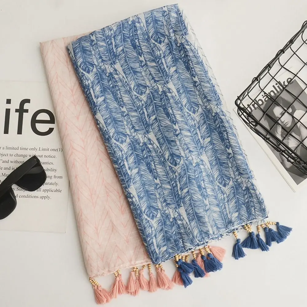 

Style Printing Scarf Accessories Tassel Scarves Korean Style Scarves Female Wraps Bohemian Style Shawl Cotton Linen Scarf