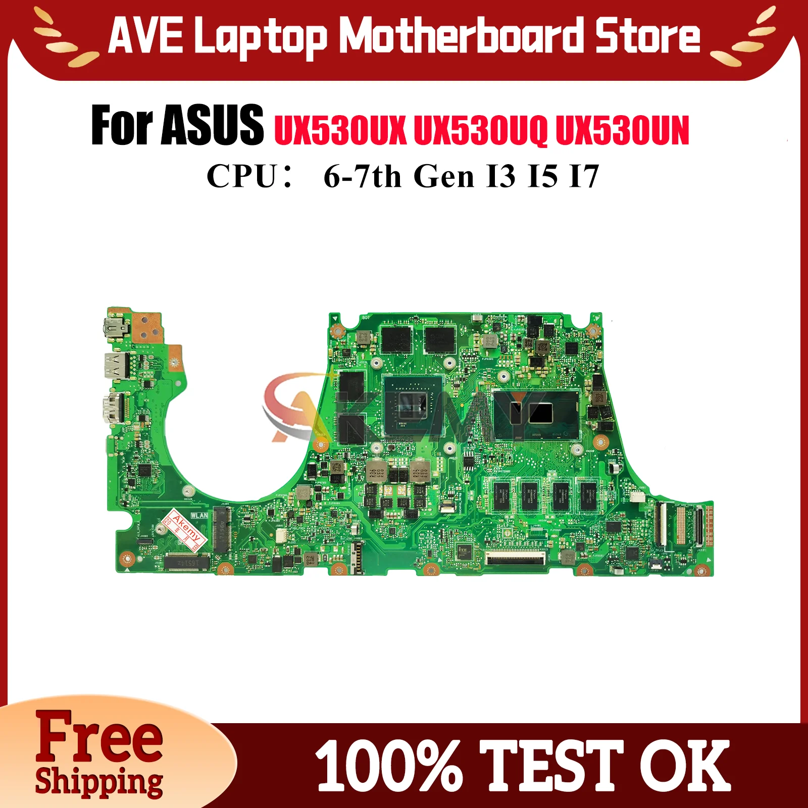 

UX530UQ Материнская плата для ноутбука ASUS ZenBook BX530U U5100U UX530UN UX530U UX530UX UX530UQ RX530U UX530UR Материнская плата I3 I5 I7 CPU