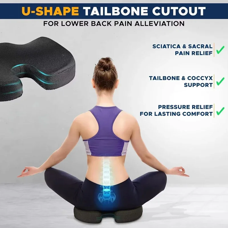 Memory Foam Seat Cushion for Tailbone Pain Relief Orthopedic Coccyx Support Pillow for Car Office Wheelchair Post-Surgery