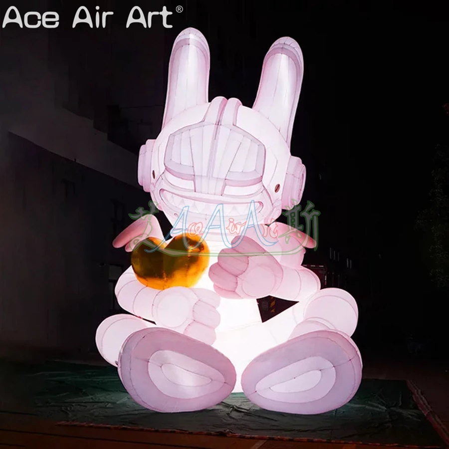 

Decorative LED Light Pink Bunny Inflatable Evil Rabbit with Love and Small Wings for Valentine's Day or Chinese New Year
