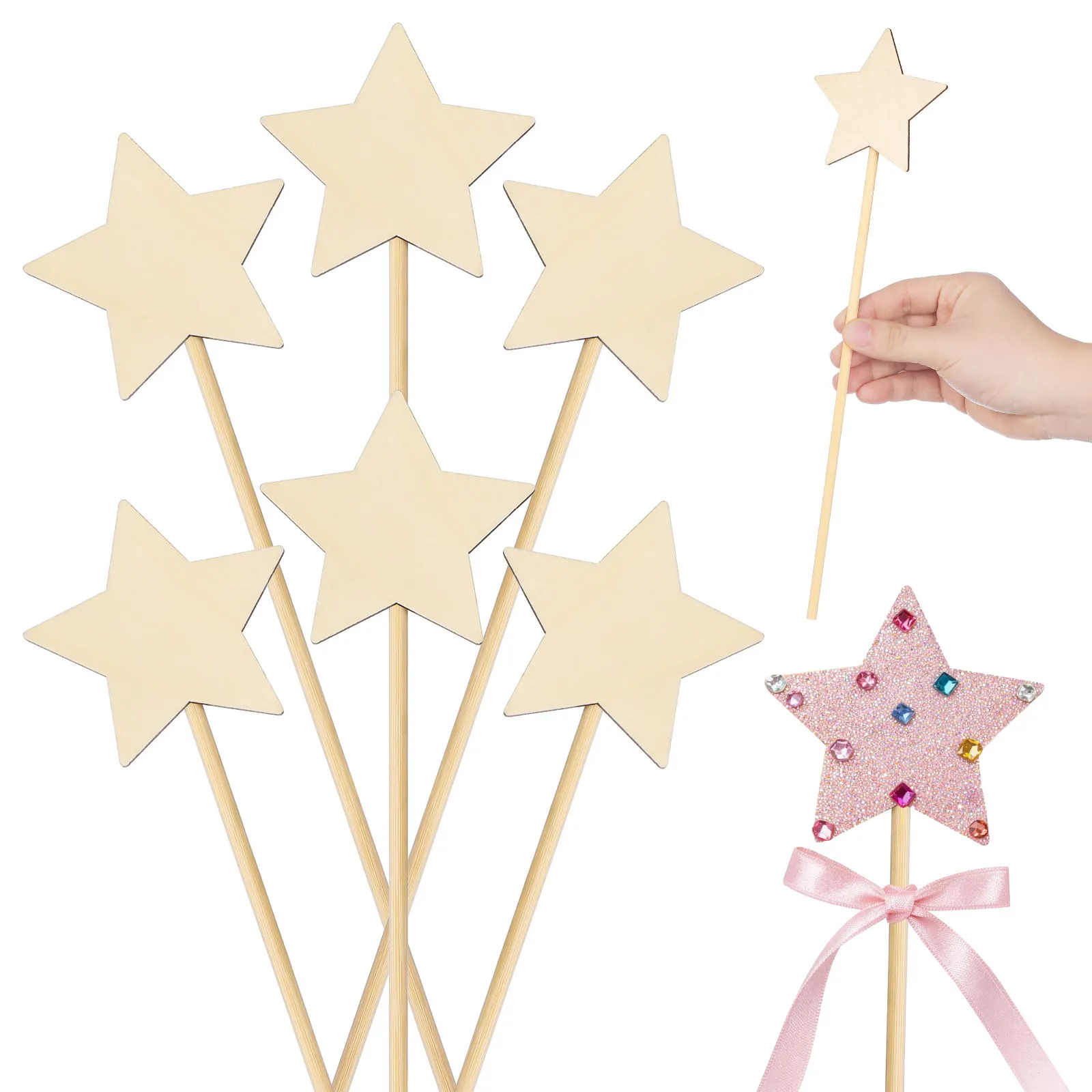 

8Pcs Premium Wood Fairy Stick DIY Kit Children's Star Wand Drawing Tool Safe Smooth Edges Creative Painting Graffiti Art