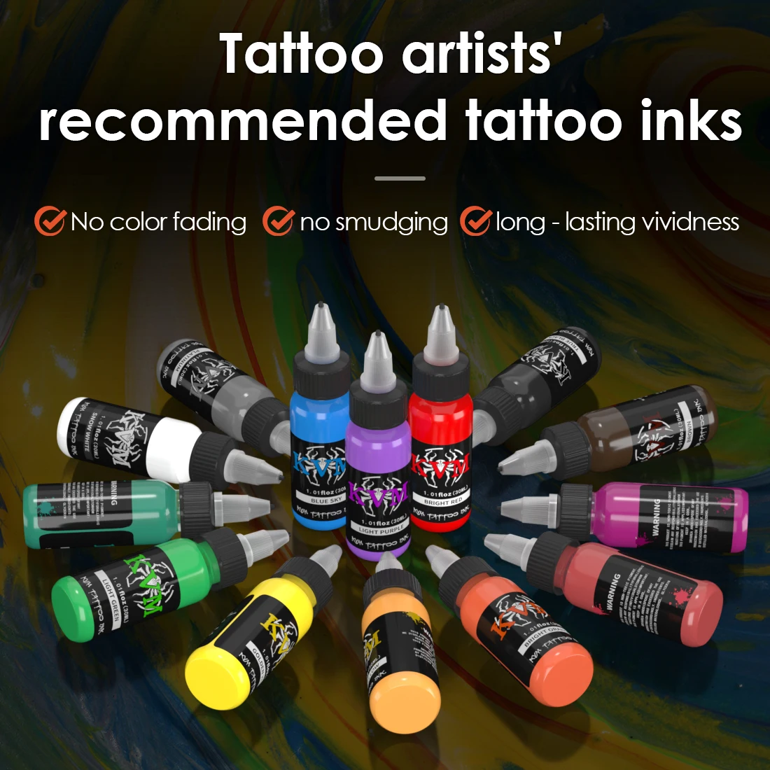 KVM 1oz (30ml) 7/14 Colors Professional Tattoo Ink for Body Art Natural Plant Micro Pigment Permanent Tattoo Ink for Body Paint