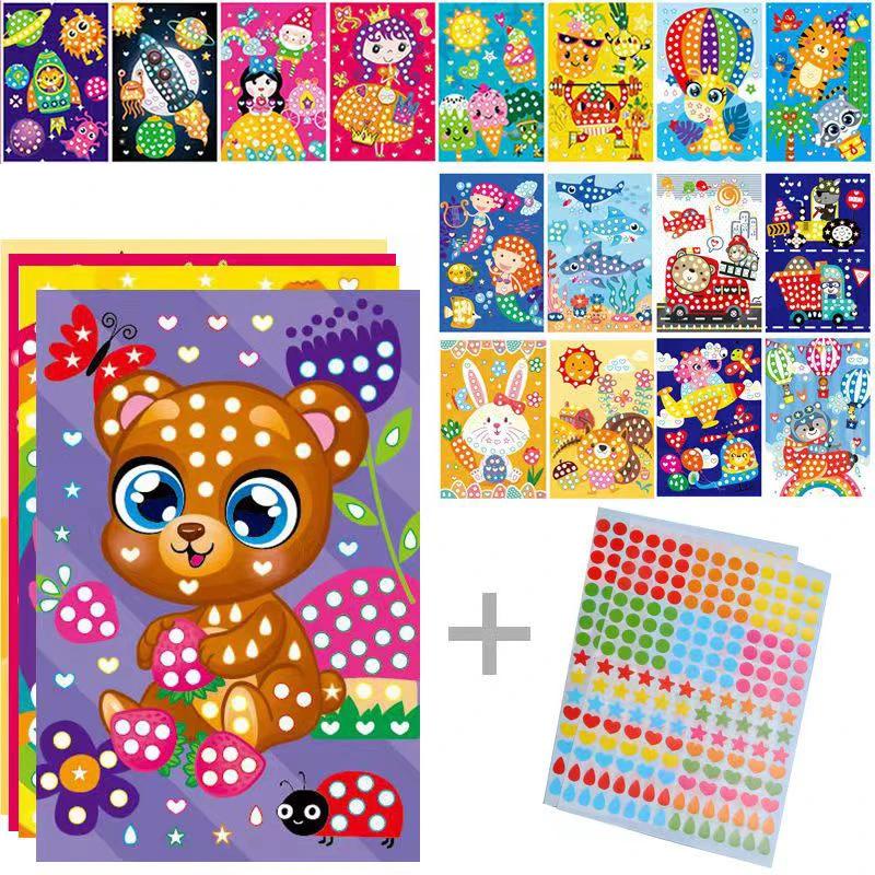 Cartoon Animal Mosaic Stickers Art Sticky DIY Handmade Kit for Kids Geometric Love Star Dot Matching Sticker Early Education Toy