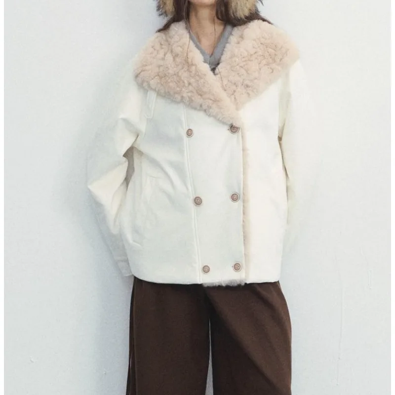 

Двубортная пушистая куртка с большими лацканами для женщин, осень-зима 2023, новый нишевый дизайн, свободный плюшевый утолщенный топ