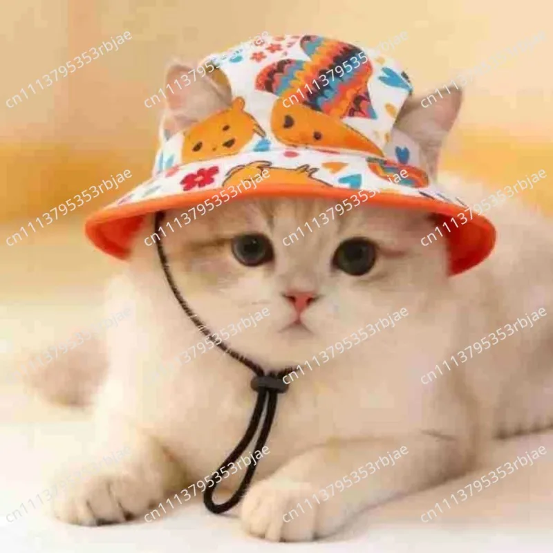 Cute Adjustable Dog Fisherman Hat Ear Exposed Breathable Pet Sun Hat Comfortable Dog Sunscreen Hat Photography