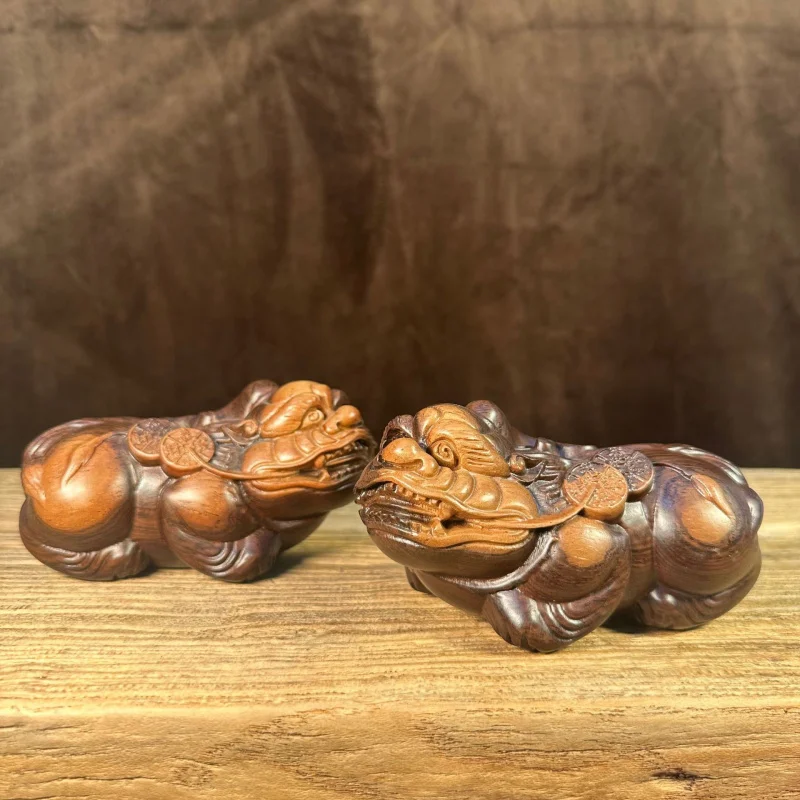 Carved Two-tone Ornament Solid Wood Pixiu Handheld Piece Ebony Yin Yang Material Opening Decoration Gi