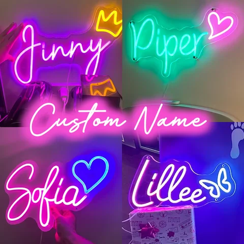 Nome personalizado sinal de néon personalizado regulável sinal de luz de néon presentes de aniversário de natal menino menina quarto decoração parede pendurado néon