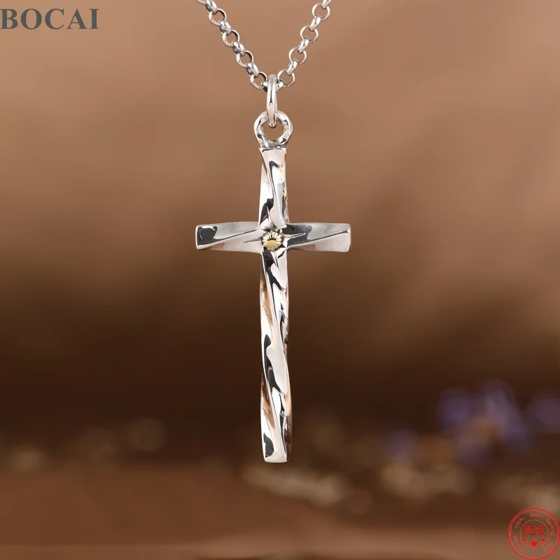 BOCAI New S925 Silver Mobius Gold Aurora Cross Men Pendant Personalized Punk Rock Jewelry Accessories Fashion Birthday Gift
