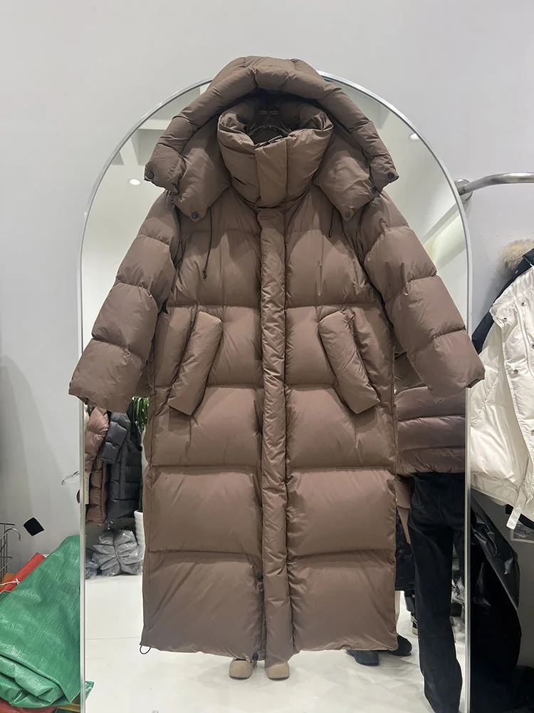 2024 Winter New Women's Long Down Jacket Over Knee Thickened Loose Straight Tube Large Quilt White Duck Down Coat Trendy