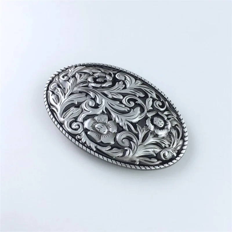 Antique Silver Black Enamel Western Cowboy Cowgirl Flower Oval Belt Buckle also Stock in the US BUCKLE-WT097BK