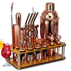 20-Piece Rose Gold Bartender Kit,Cocktail Shaker Set With Rotating Acrylic Stand,For Mixed Drinks Martini Home Bar Kitchen Tools