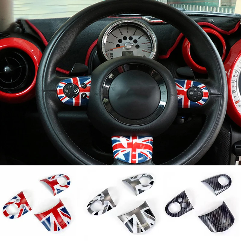 3PCS Car Steering Wheel Trim Cover Stickers Button Decoration For MINI Cooper R55 R56 Countryman R60 Car Interior Accessories