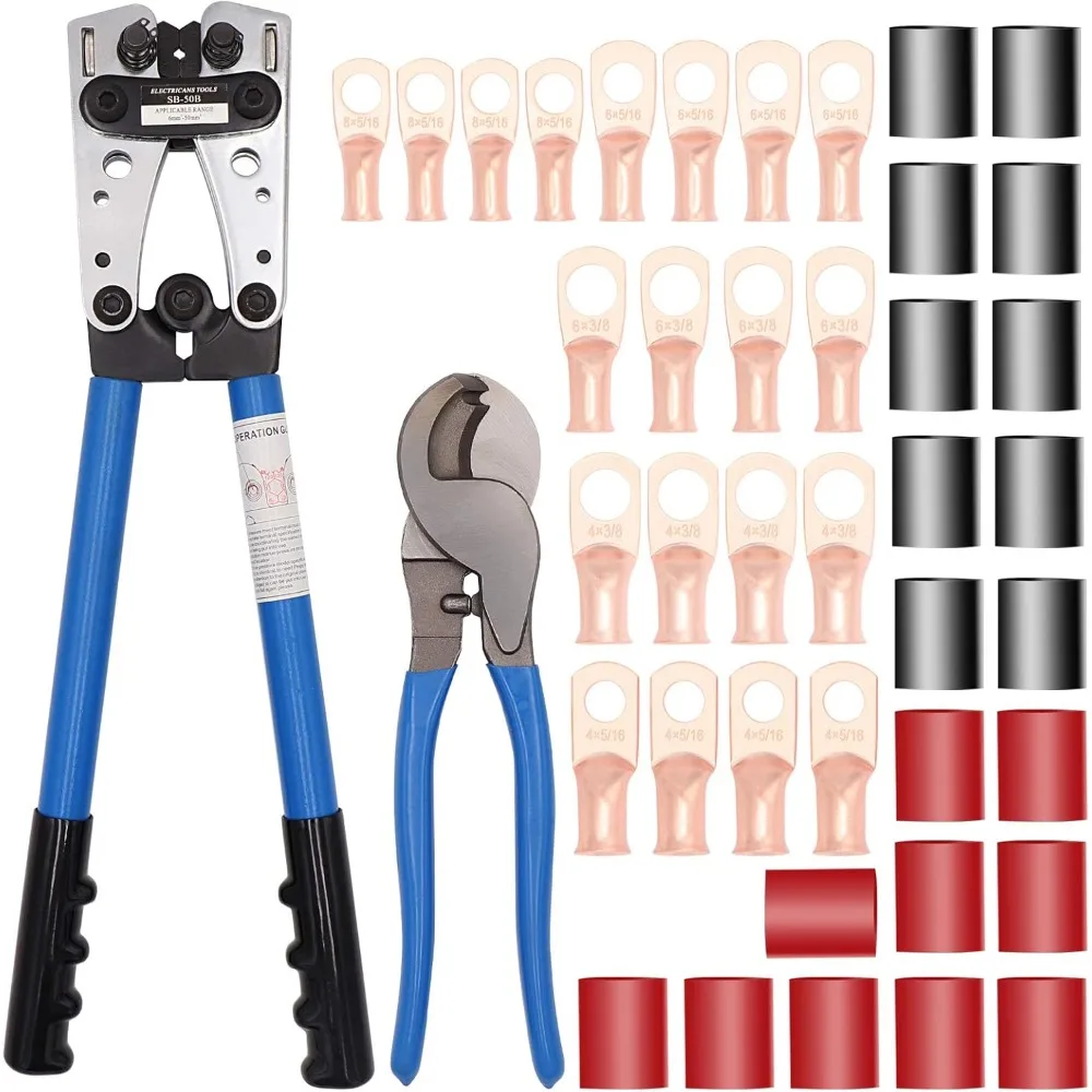 

Профессиональный набор инструментов для обжима кабеля с клеммами и термоусадочной трубкой для проводов AWG 8-1/0