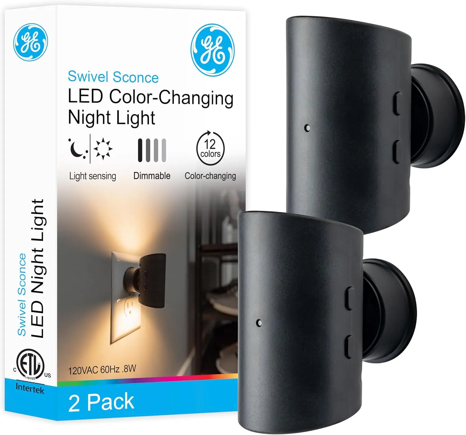 

Adjustable Swivel Wall Sconce Night Light, Dusk to Dawn Sensor, Dimmable Warm White & Color Changing LEDs, 2-Pack