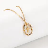 Skyrim Stainless Steel Cross Pendant Necklace with Shining Colorful Zircon Women Religious Faith Jewelry Christmas Gift