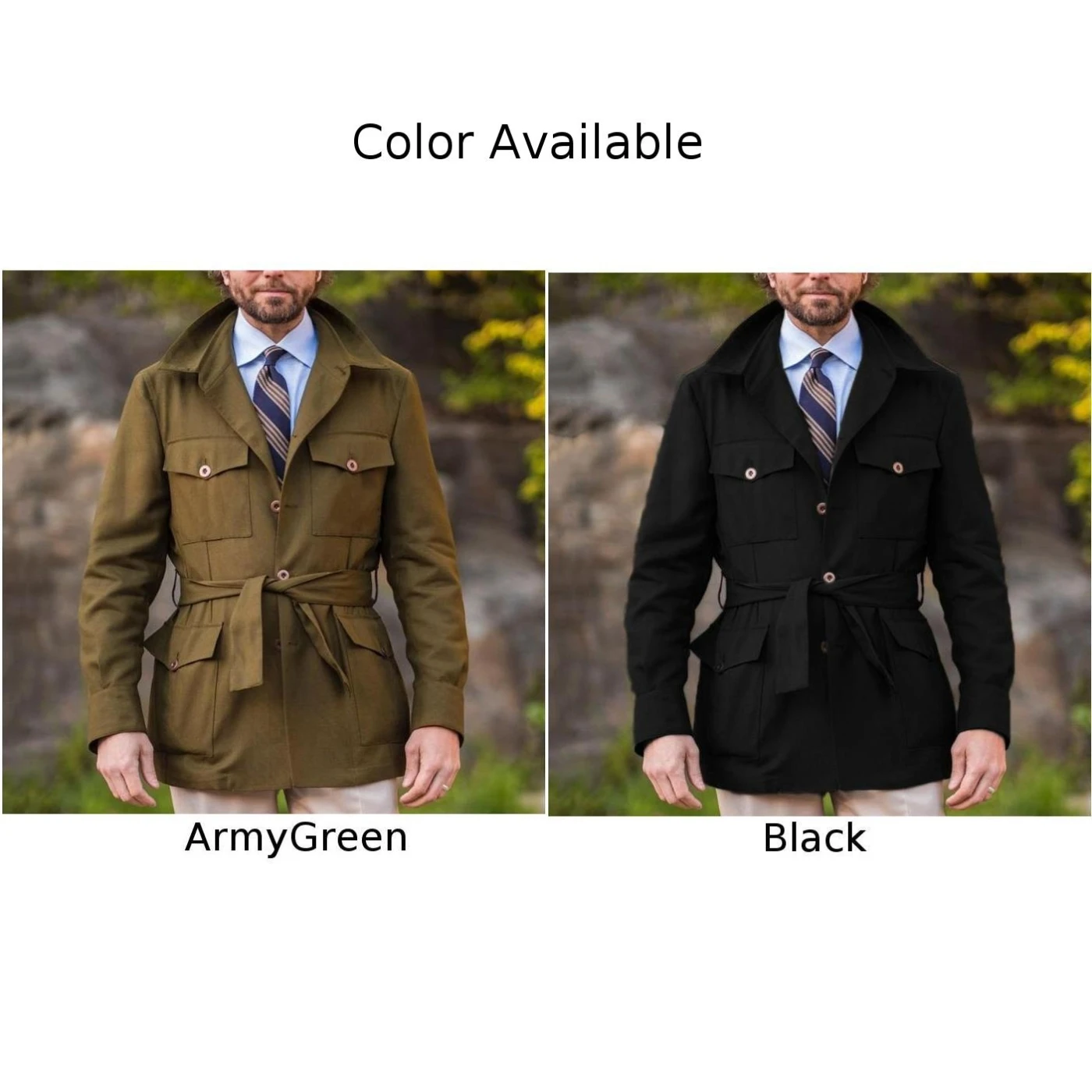 Spring Autumn Men's Casual Pockets Safari Style Jackets Vintage Single Breasted Windbreaker Slim Coats Outwear Men Clothing