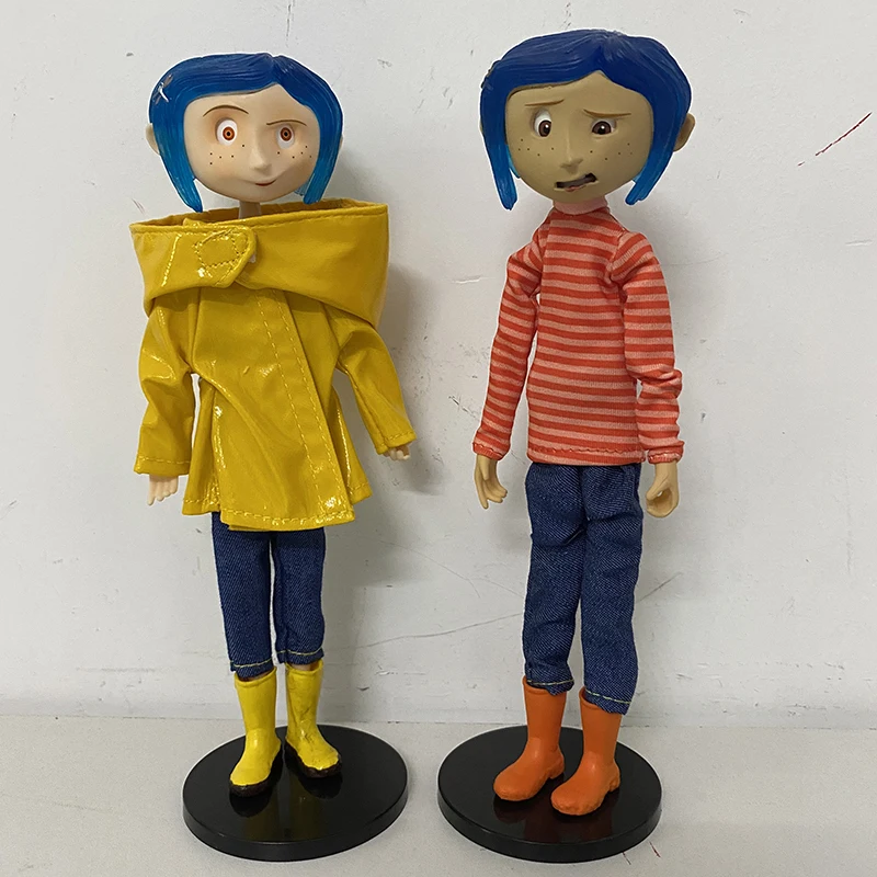 NECA Coraline Doll Figure The Secret Door Y La Puerta Secreta Raincoat Striped Shirt Jones Head Knocker Bobble Head Doll Toys