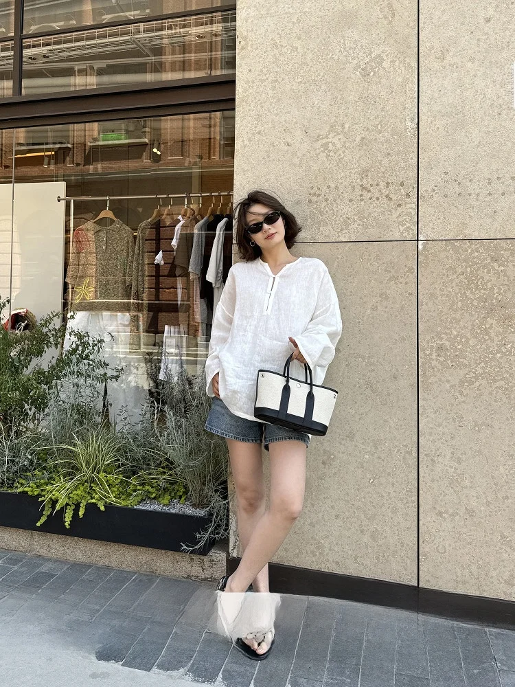 

White Linen irt Women's Loose Lightweight Summer Long Sve New Chinese Sle Top Le Alfaionline Commute Sle V-ne