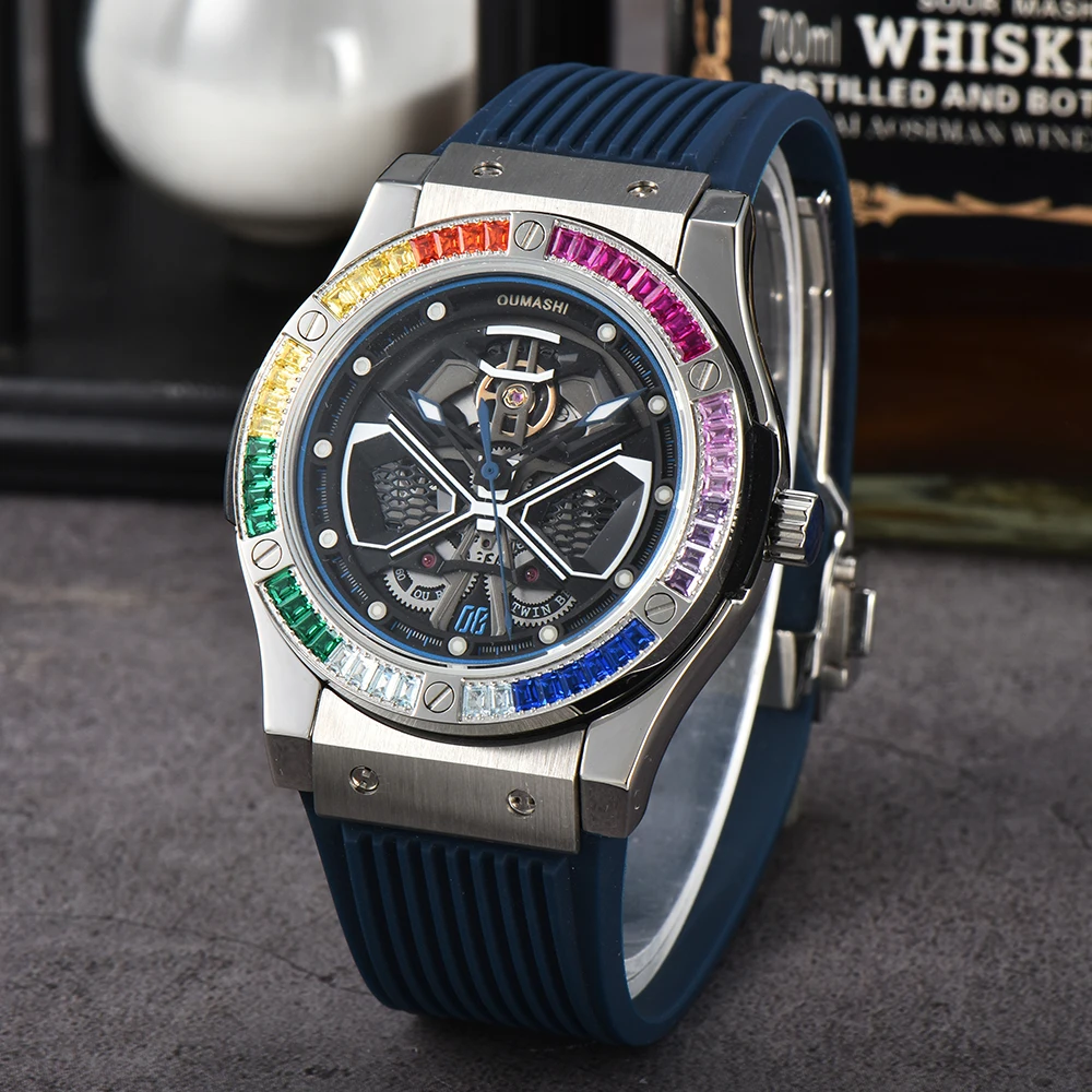 OUMASHI 44.5mm Light Luxury Style Mechanical Watch 316L Stainless Steel Luminous 8215 Automatic Mechanical Waterproof Watch