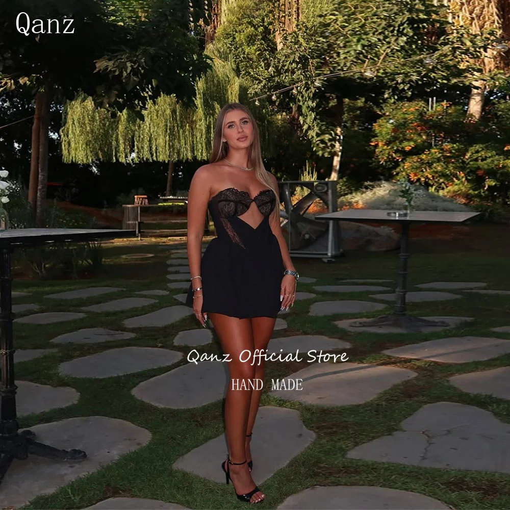 

Qanz Black Mini Prom Dresses Sexy Short Sweetheart Lace Party Gown Above Knee Special Occasion Dress For Women Customized