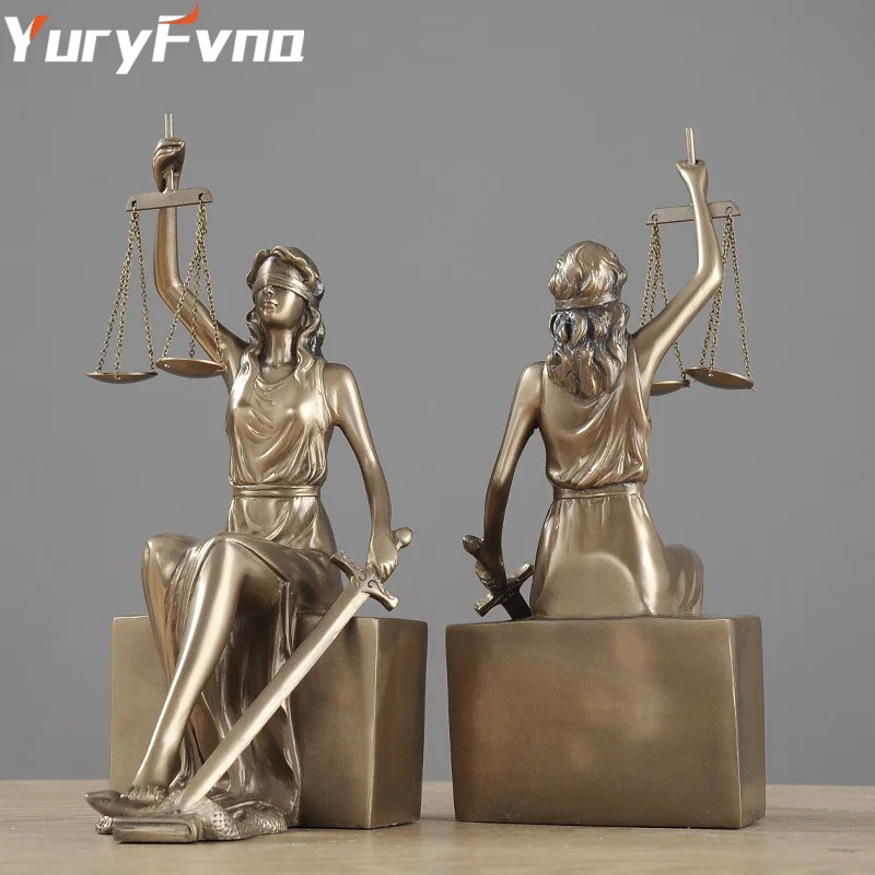 YuryFvna European Antique Greek Justice Goddess Statue Fair Angels Resin Bookends Sculpture Ornaments Study Room Decoration Gift