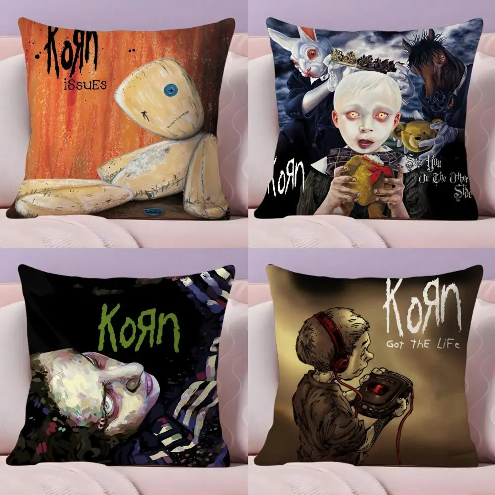 Cool K-Korn Rock Band Cushion Cover Natural Linen Organic Fabric Double-Sided Printing Sofa Home Decor Gift Pillow Cover