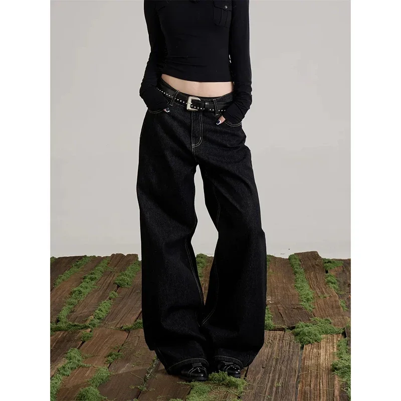 Women Blue Y2k Wide Jeans Letter Print Jean Pants Vintage Harajuku Baggy Grunge Star Denim Trouser Alternative Clothes