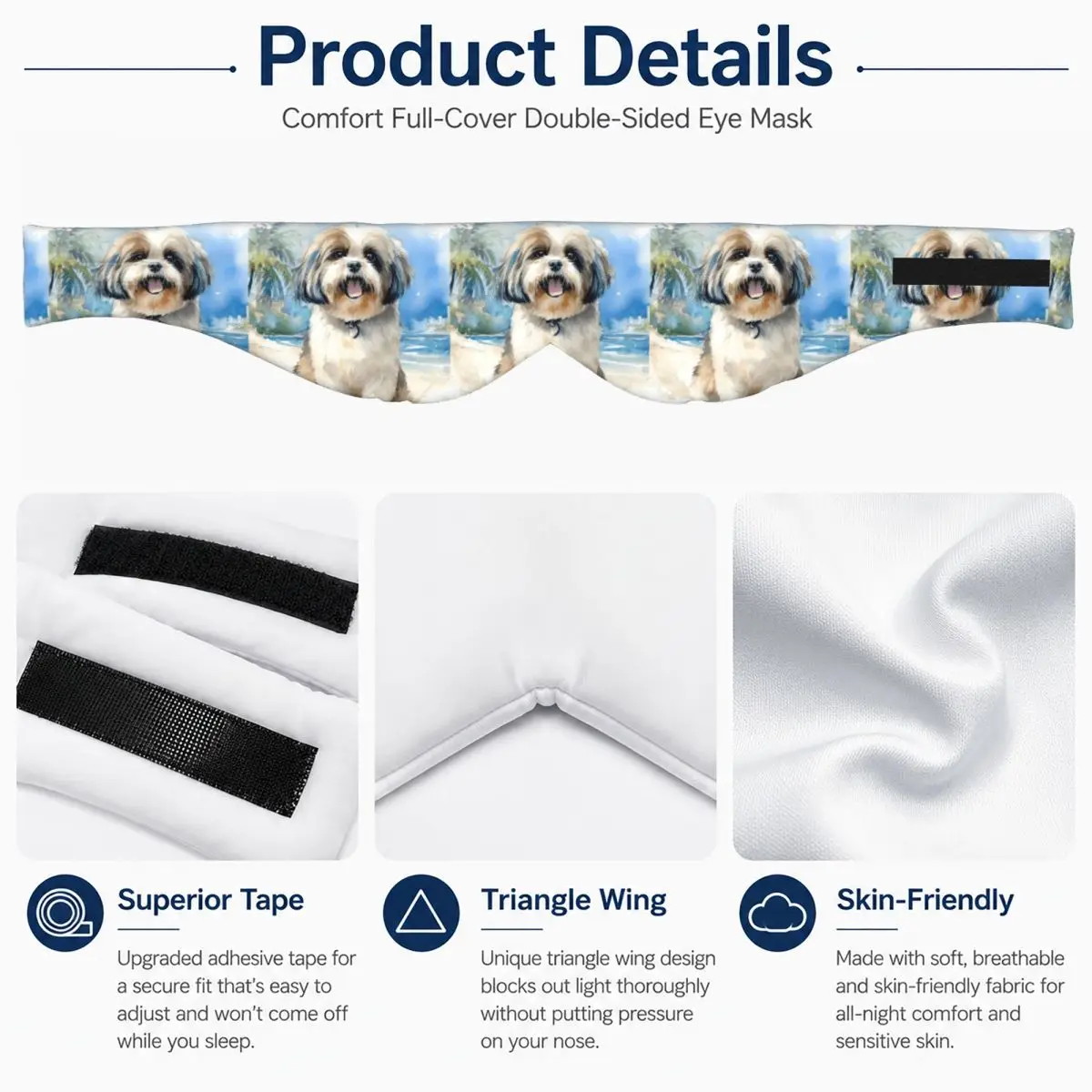 Shih Tzu On The Beach sleep mask Light Blocking Portable Eye Cover for Girls Boys Office Nap Party Gift Eyeshade eyepatch view 4