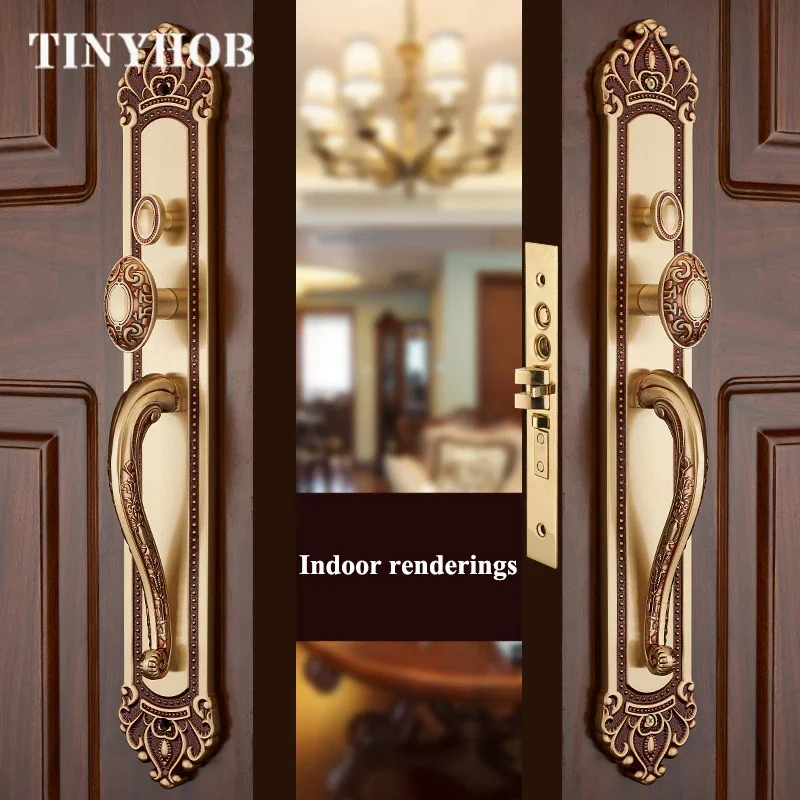 

Tinyhob Роскошный европейский стиль/ Двойной латунный дверной замок, безопасный дверной замок для отеля, виллы/наружная дверная ручка с замком и ключом