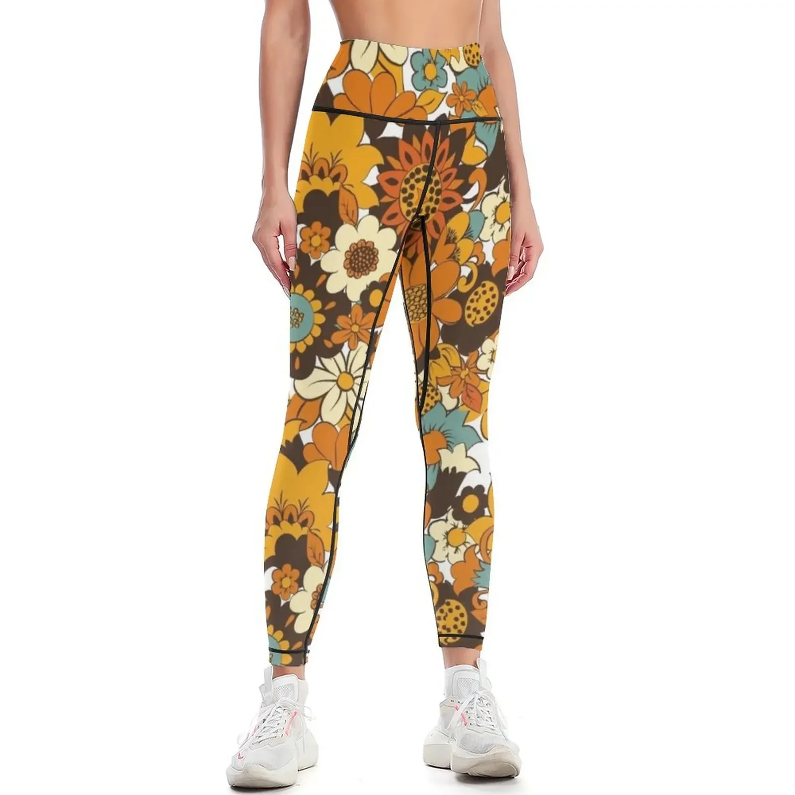 

70s 60s retro Flower Power, Floral Pattern Leggings Sports female push up fitness Training pants Womens Leggings