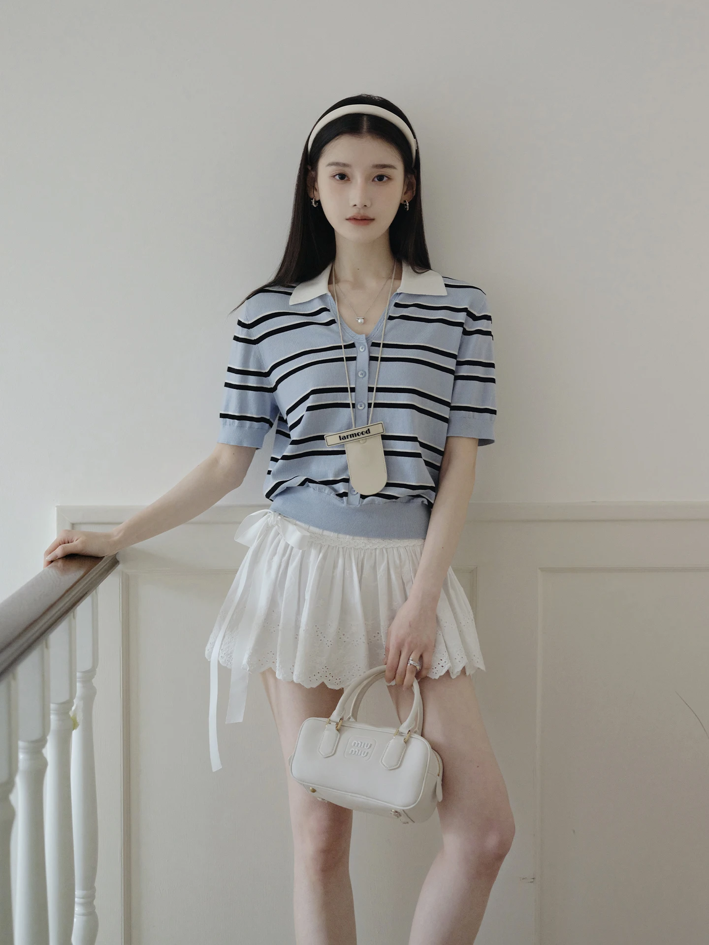 

ChillCozymiu Cotton Blend Knitted Short Sleeve V-Neck Striped Top for Women Casual Style Loose Fit Spring Collection