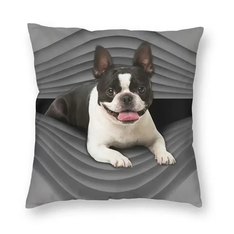 Boston Terrier Square Pillow Case Decoration Cute Puppy Cushion Cover Throw Pillow for Car Double-sided Printing