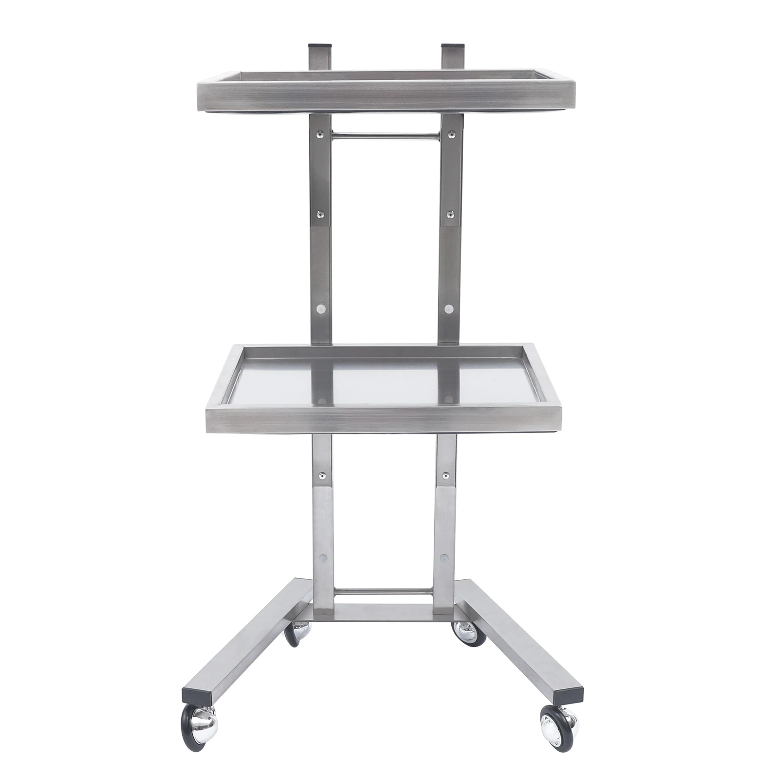 

2 Floors Stainless Steel Salon Trolley Folding Cart Storage Holder with 4 Wheels Load 44lbs